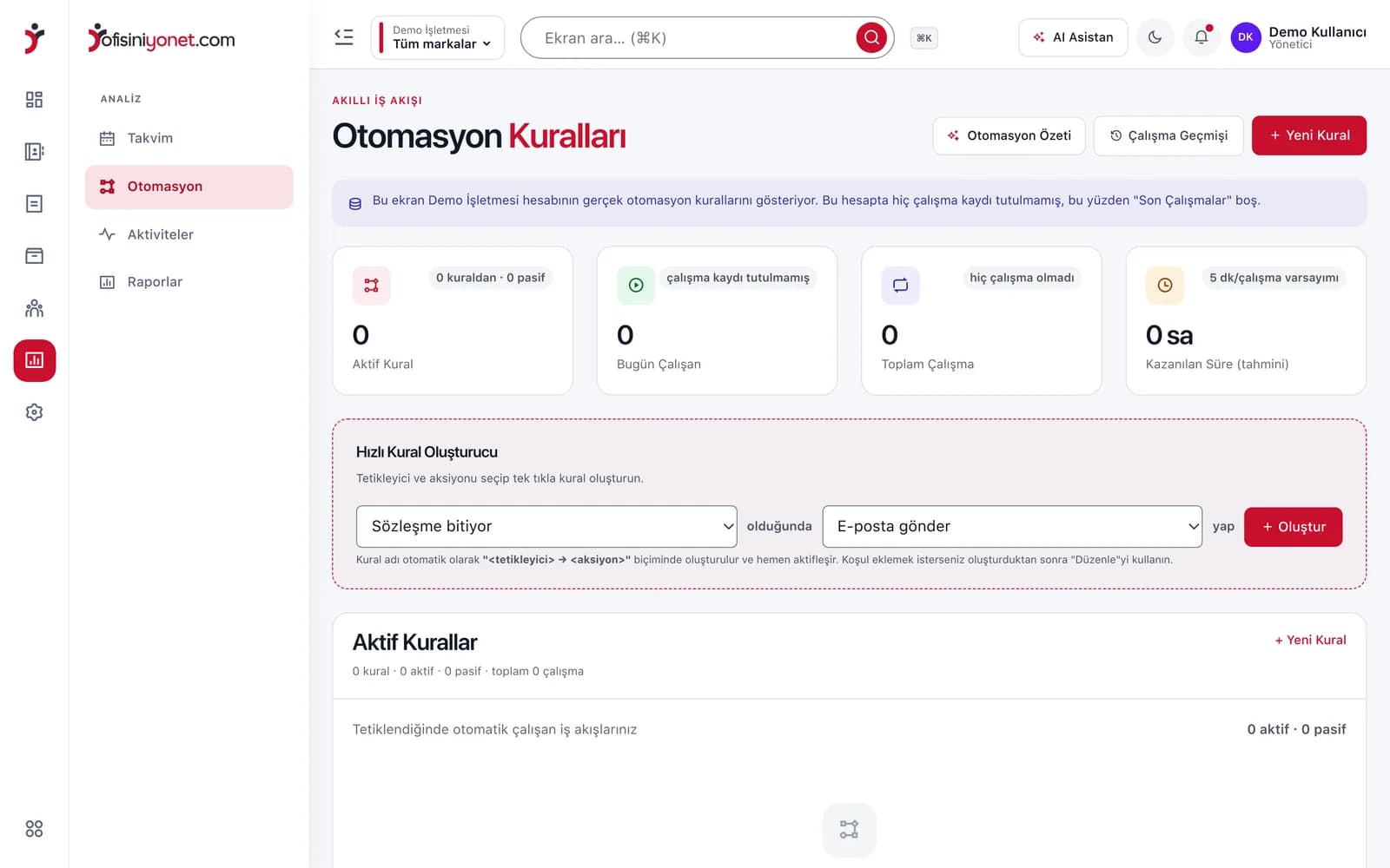Ofisiniyönet otomasyon ekranı