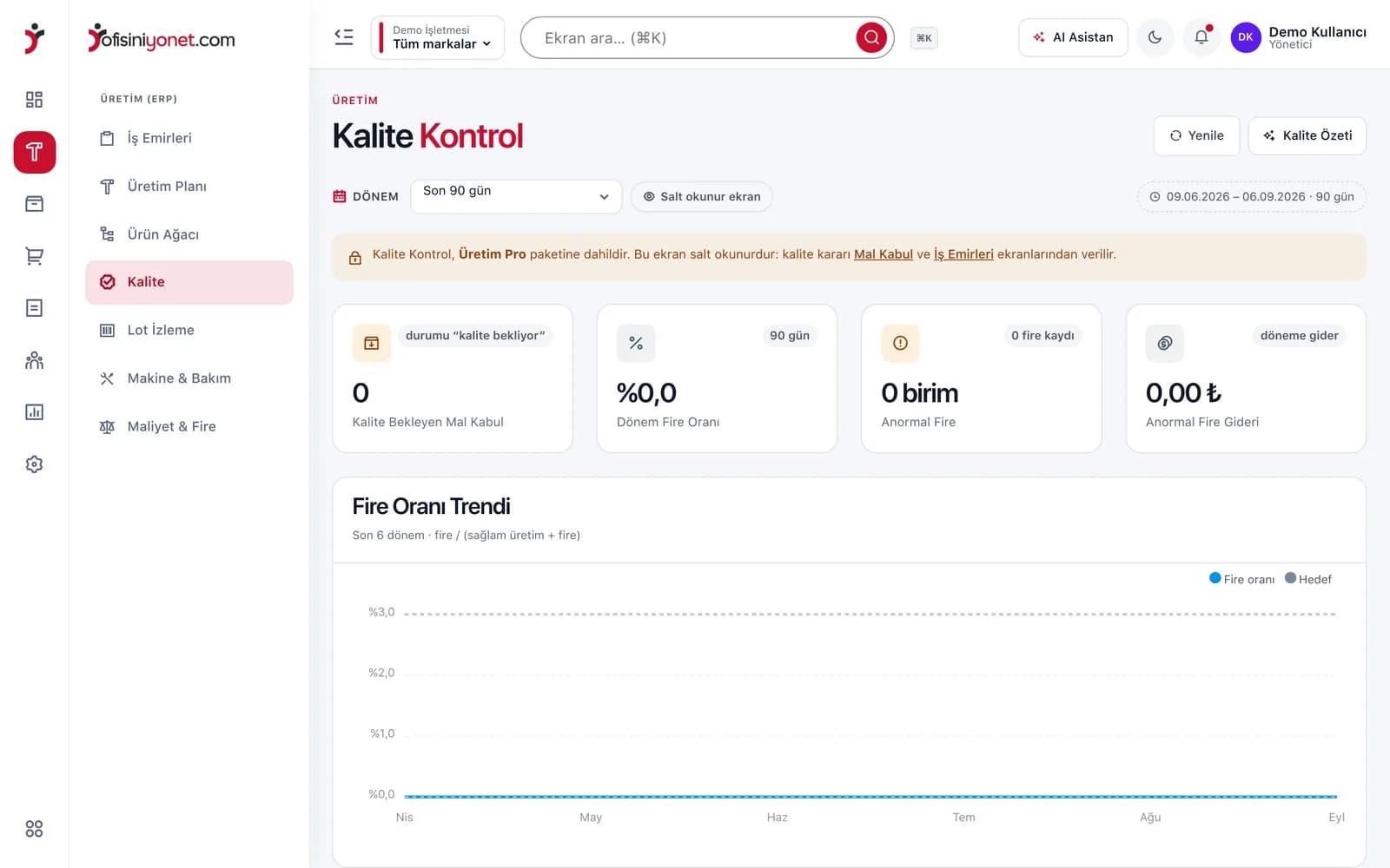 Ofisiniyönet kalite kontrol ekranı