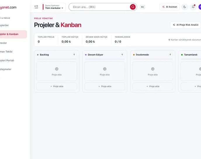 Ofisiniyönet panel ana ekranı