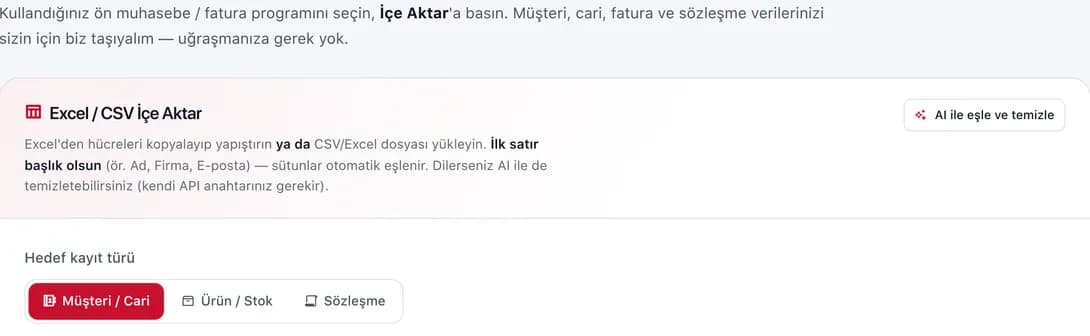 İçe aktarma özet şeridi