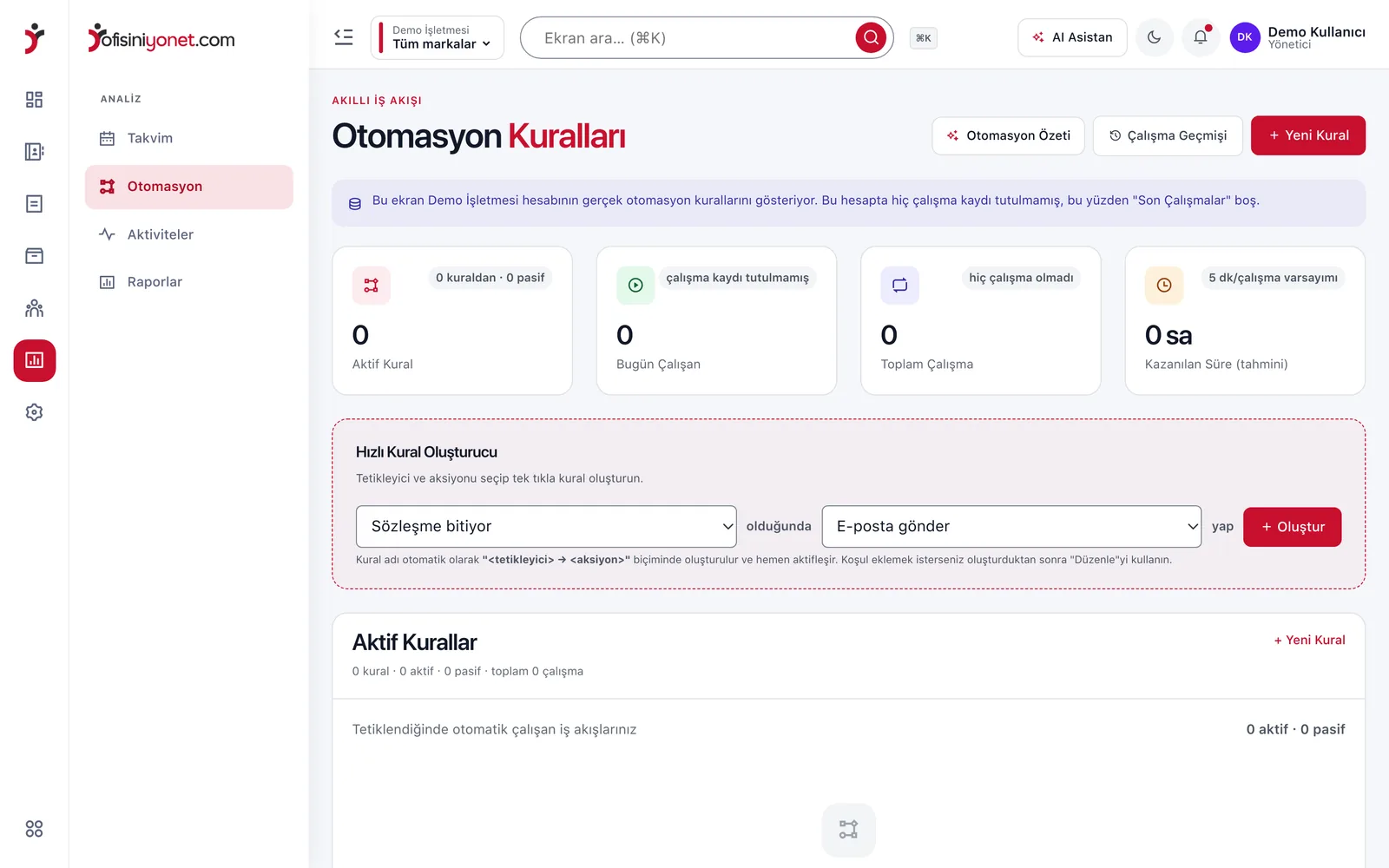 Ofisiniyönet otomasyon ekranı